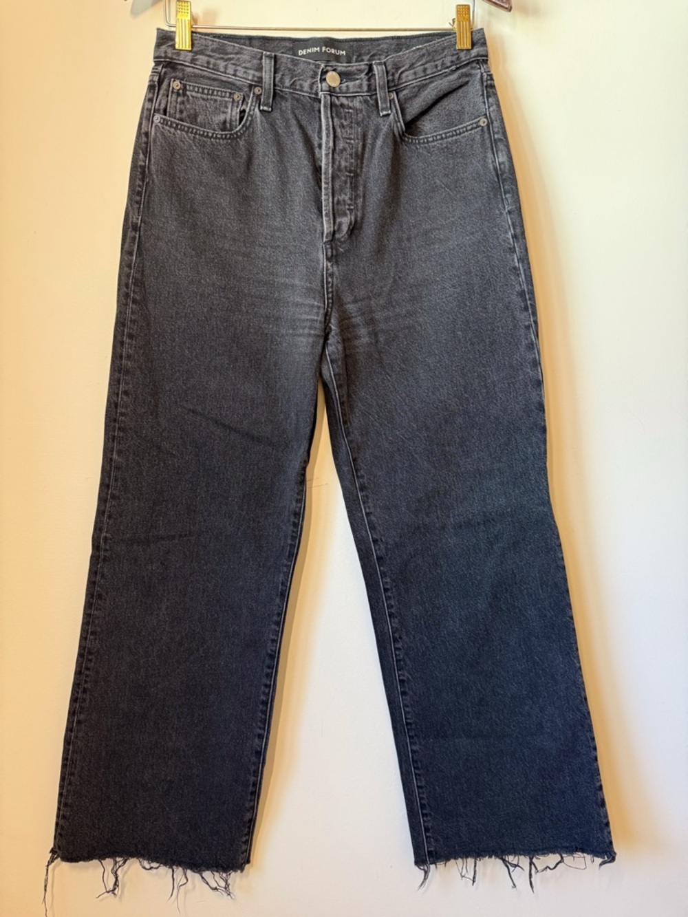 Denim Forum Farrah High Rise Wide Leg jeans black button fly